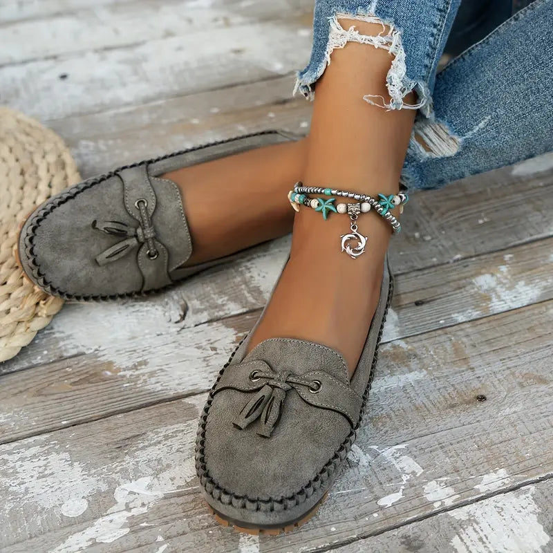 Bequeme, weiche Loafers für Damen im Vintage-Stil mit Schleife