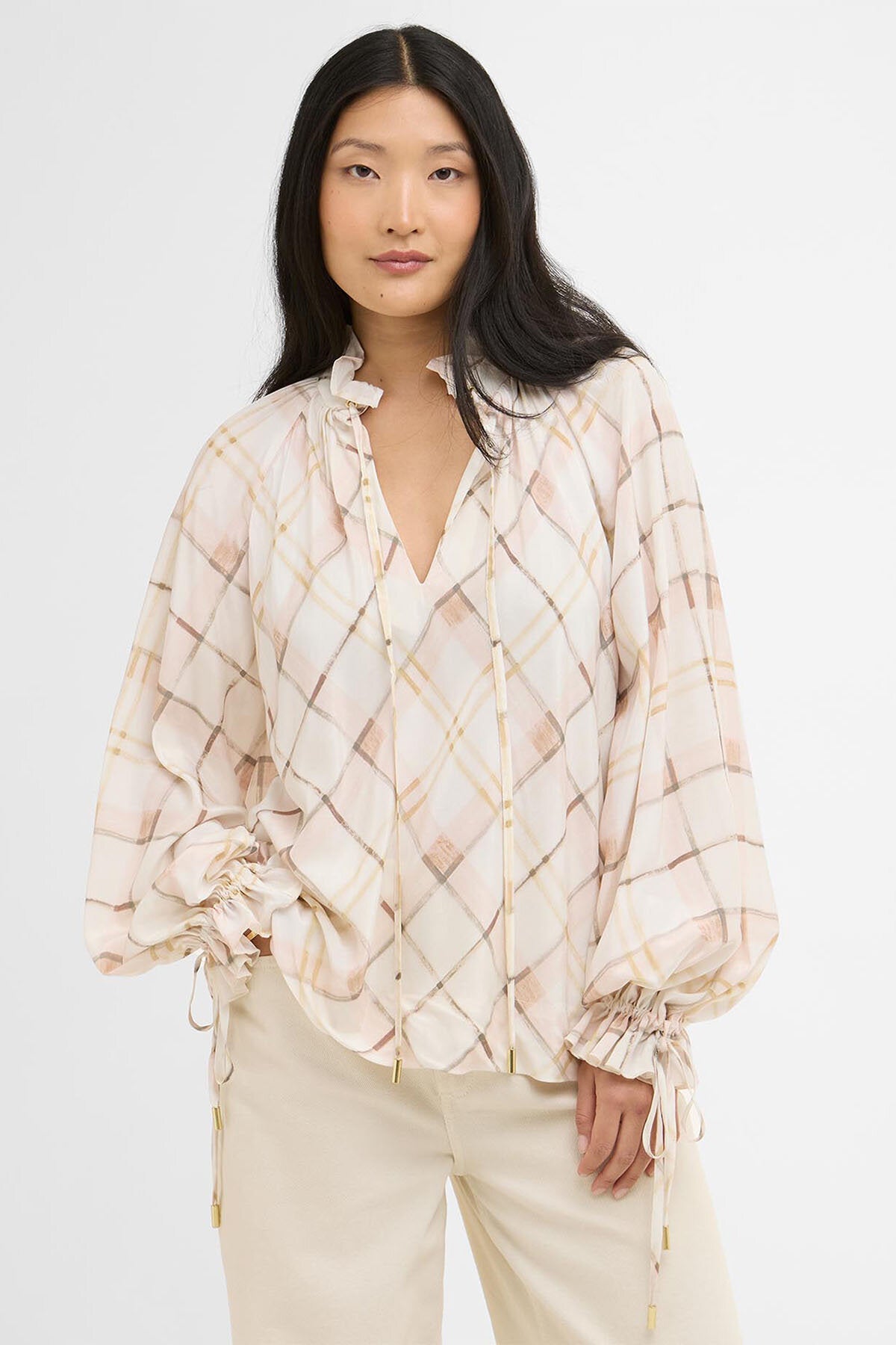 Asker Check Ruffled Blouse