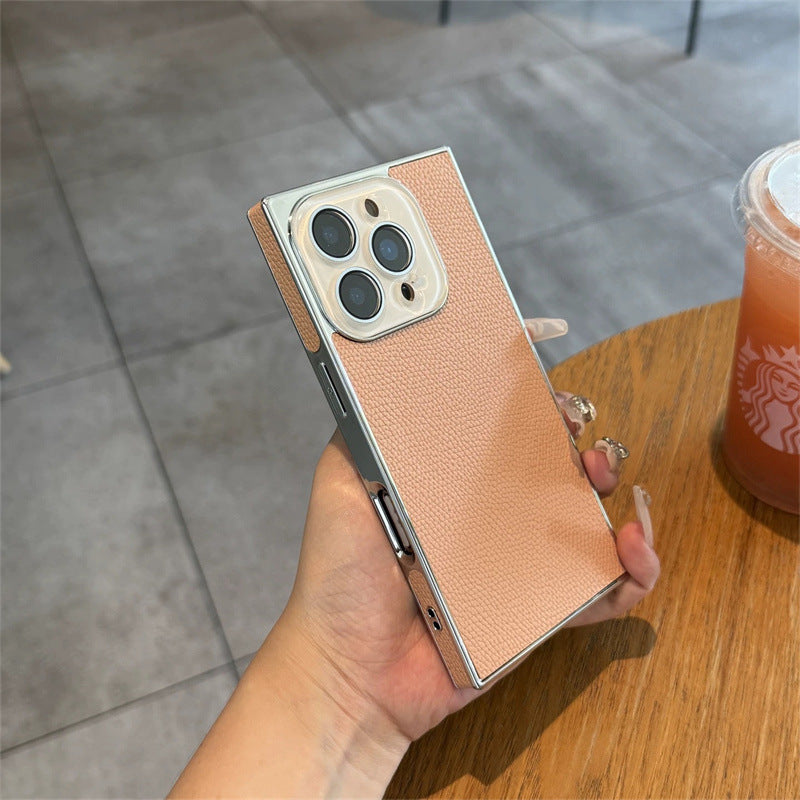 Premium quadratische Litschi-Leder iPhone Hülle