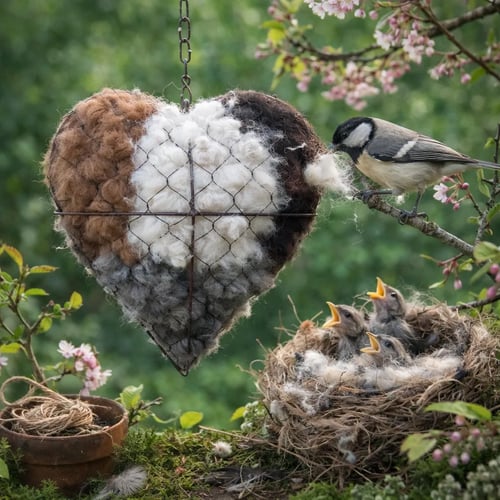 🕊️ Handgemachtes Vogelnest-Herz aus Alpaka-Fasern