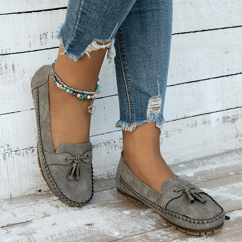 Bequeme, weiche Loafers für Damen im Vintage-Stil mit Schleife