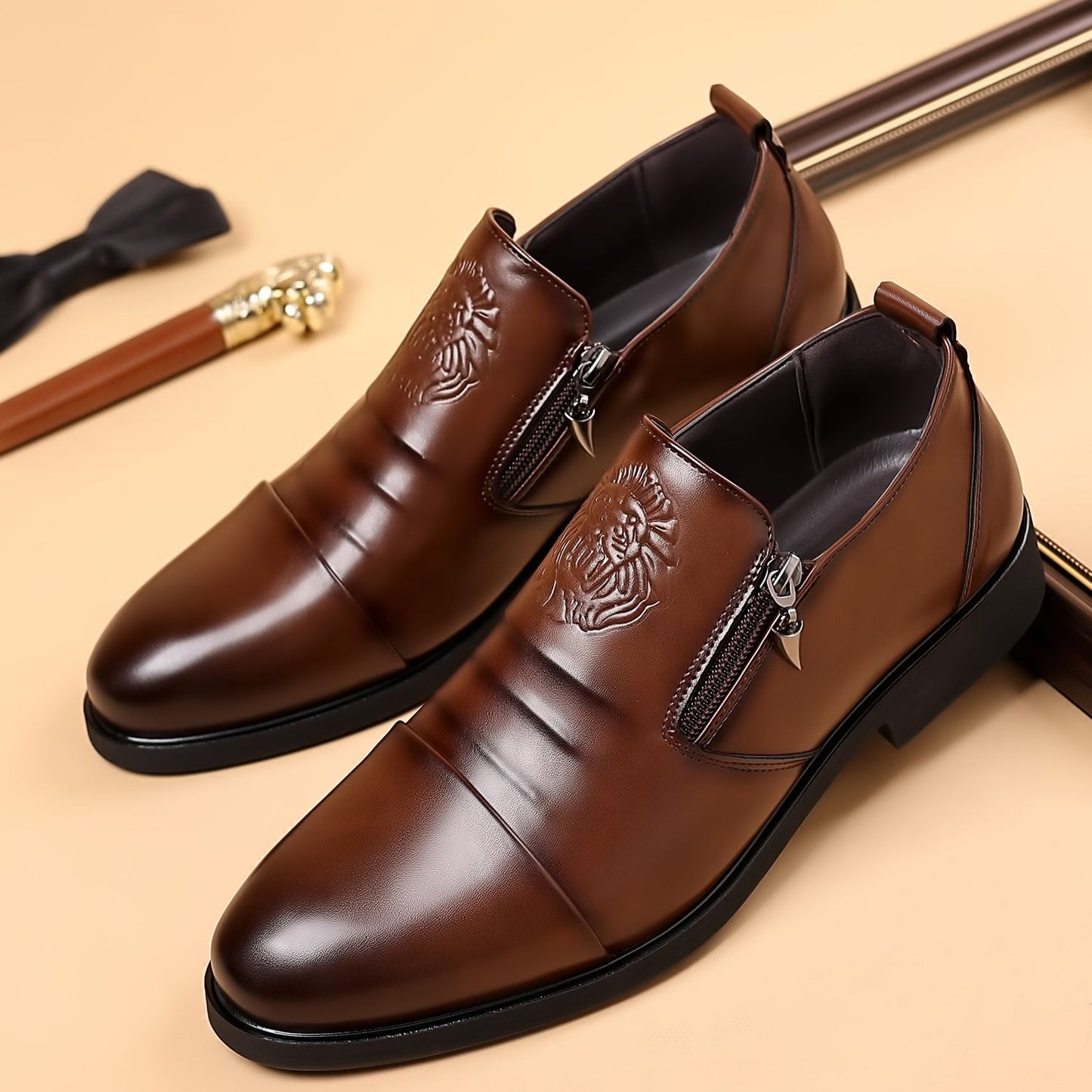 Italian Hand-embossed Zipper Leather Short Boots