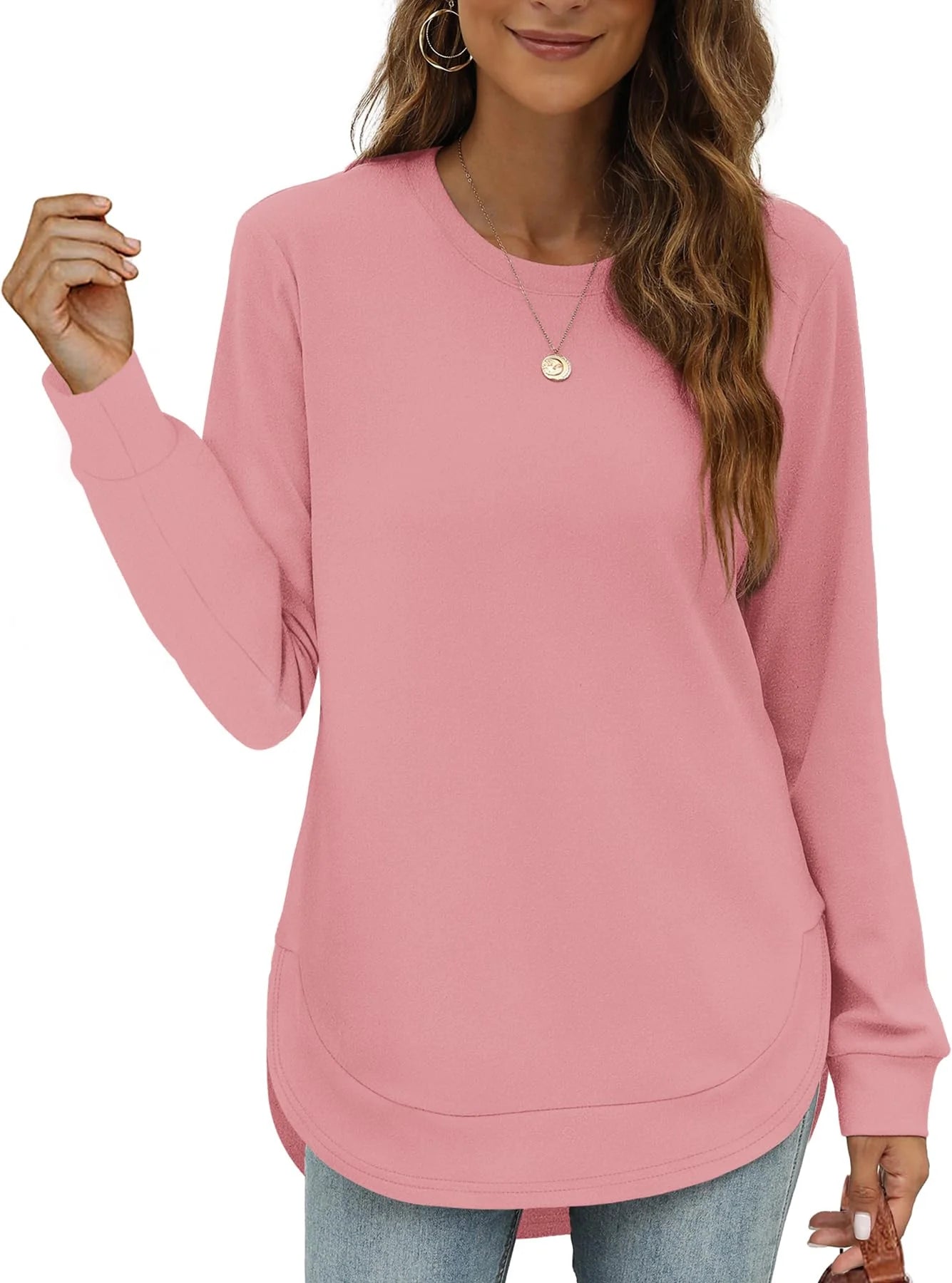 Women's High Low Curved Hem Tops