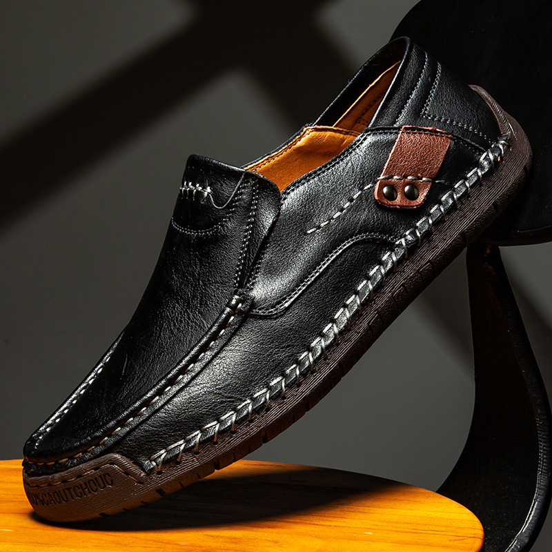 Men's Outdoor Casual Low-Top Slip-On Flat Handmade Leather Shoes