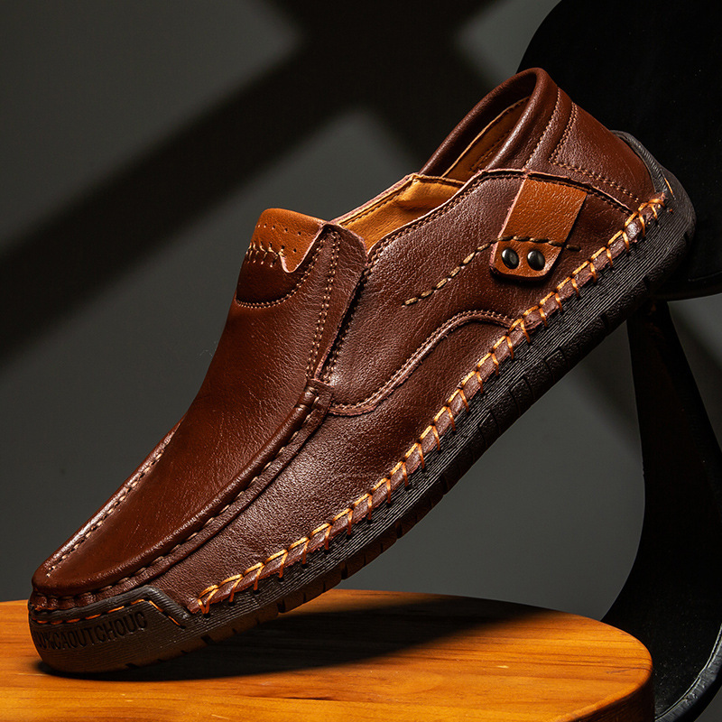 Men's Outdoor Casual Low-Top Slip-On Flat Handmade Leather Shoes