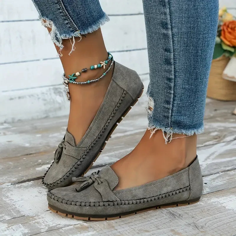 Bequeme, weiche Loafers für Damen im Vintage-Stil mit Schleife