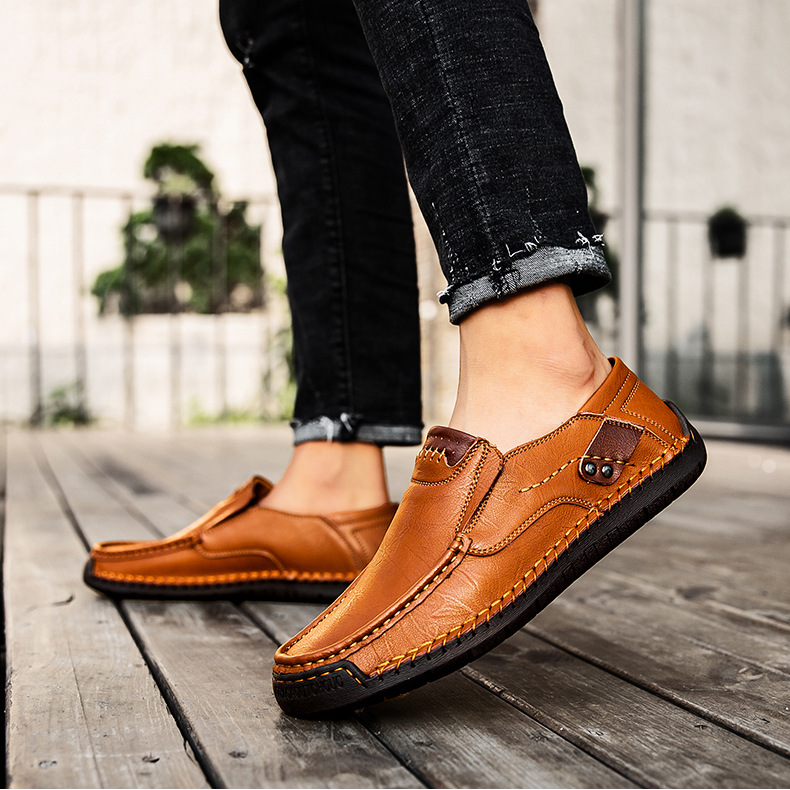 Men's Outdoor Casual Low-Top Slip-On Flat Handmade Leather Shoes