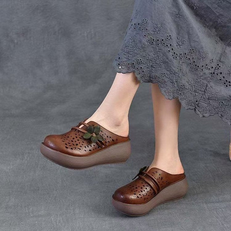 Damen Hollow Leder Zehenbox Keilsandalen