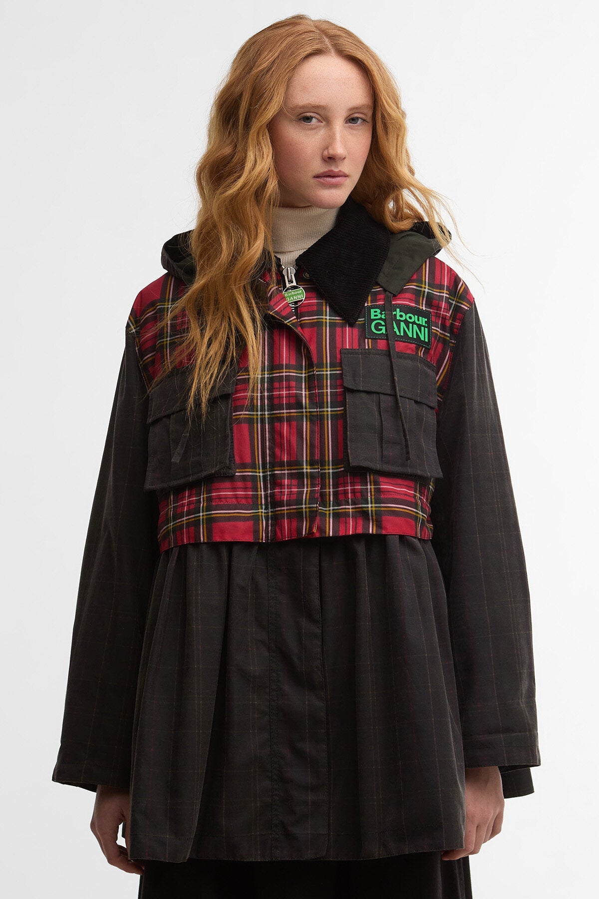 Tartan Peplum Waxed Jacket