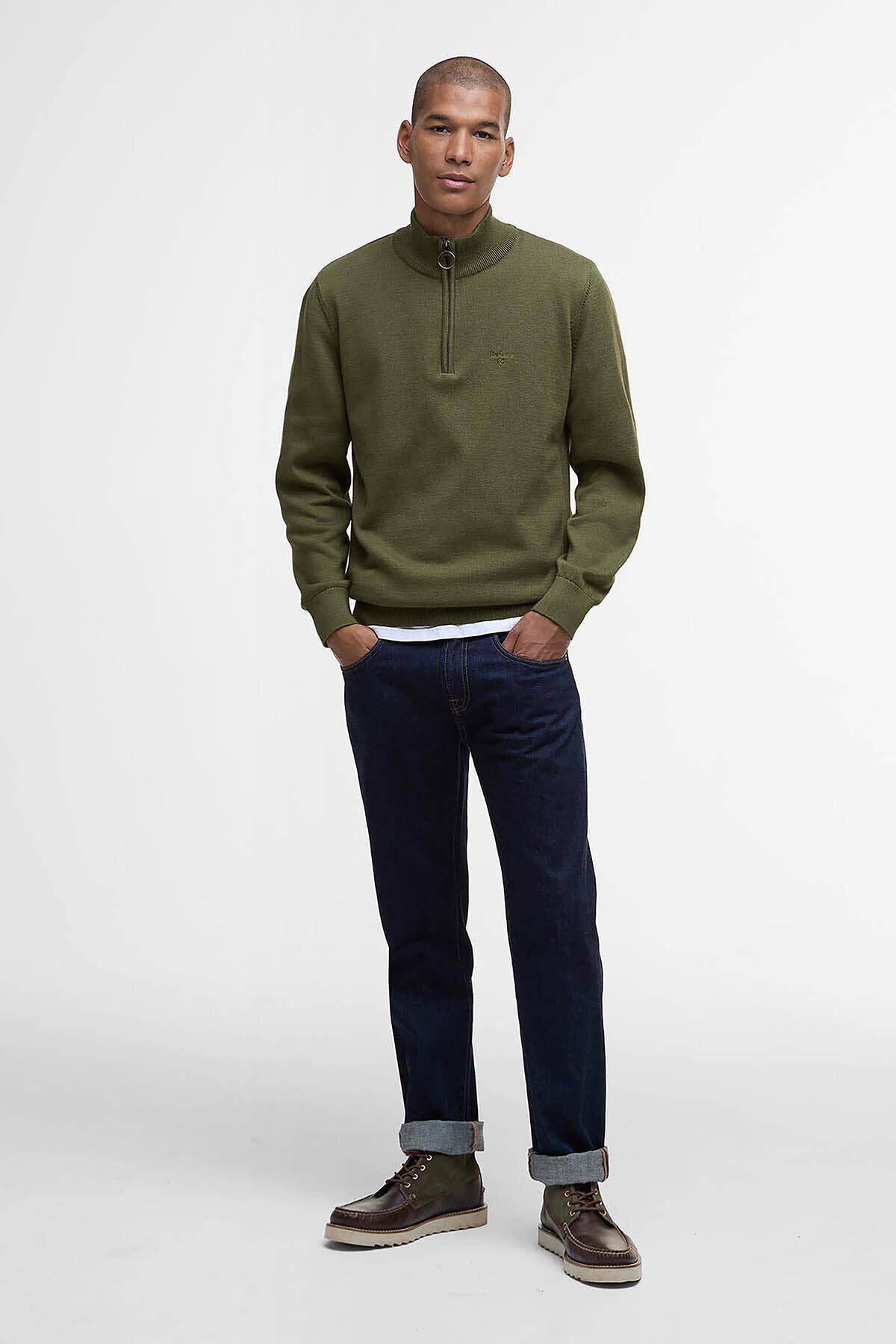 Baumwoll-Strickpullover mit halbem Reißverschluss