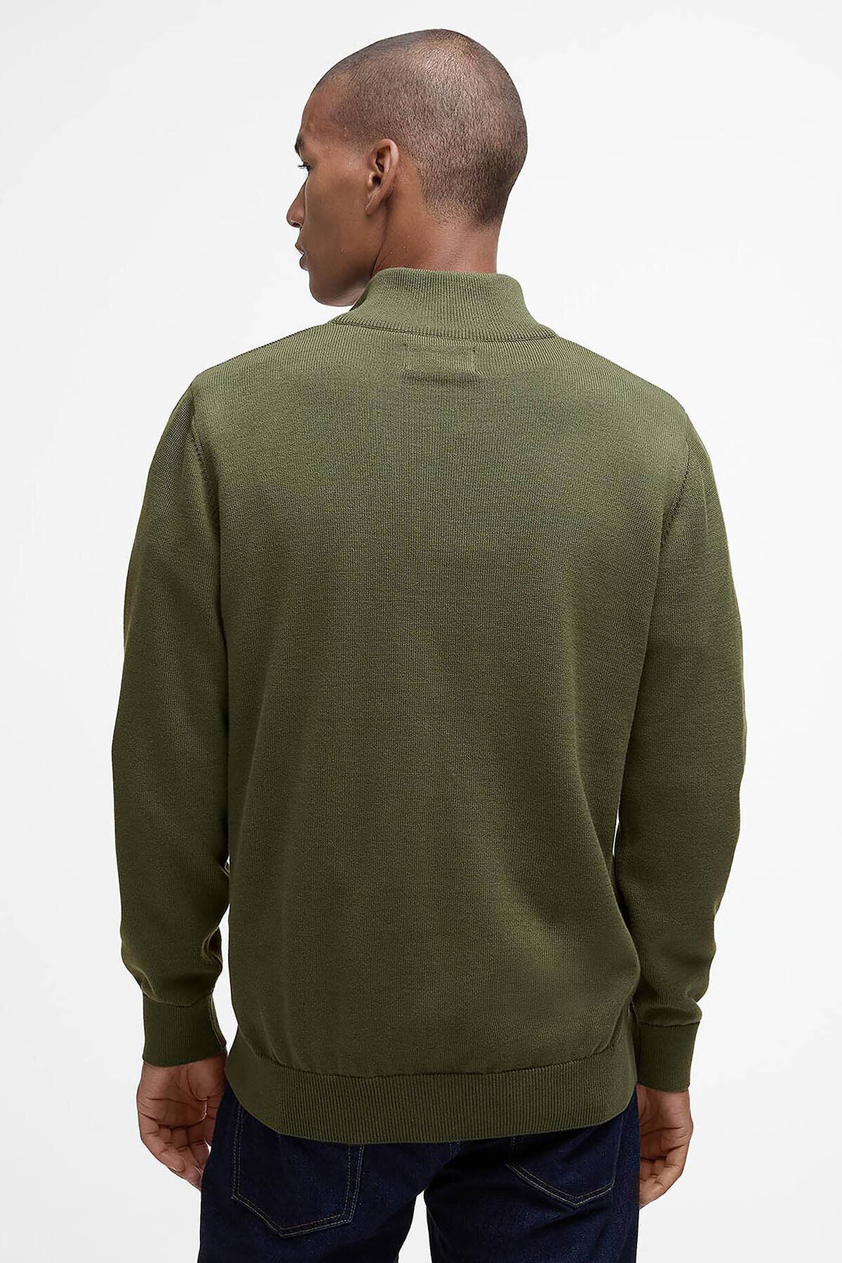 Baumwoll-Strickpullover mit halbem Reißverschluss
