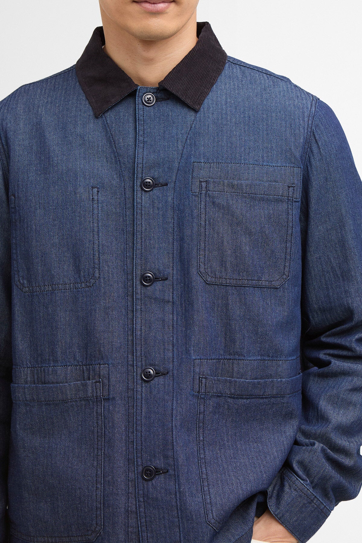 Piligan Fischgrät-Denim-Overshirt