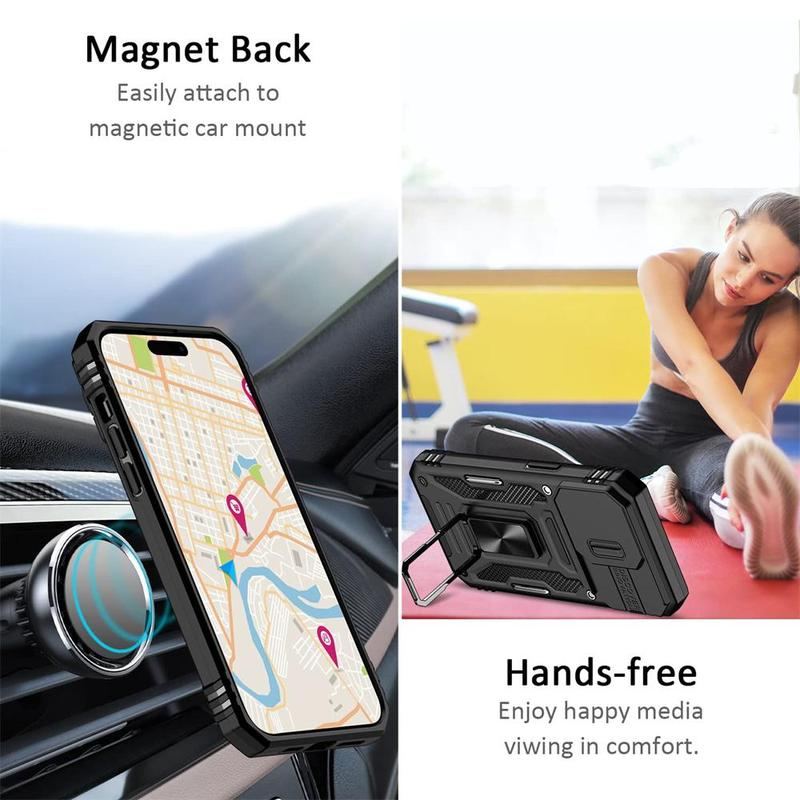 Military-Grade Shockproof Phone Case with Sliding Camera Shield & 360° Ring Stand
