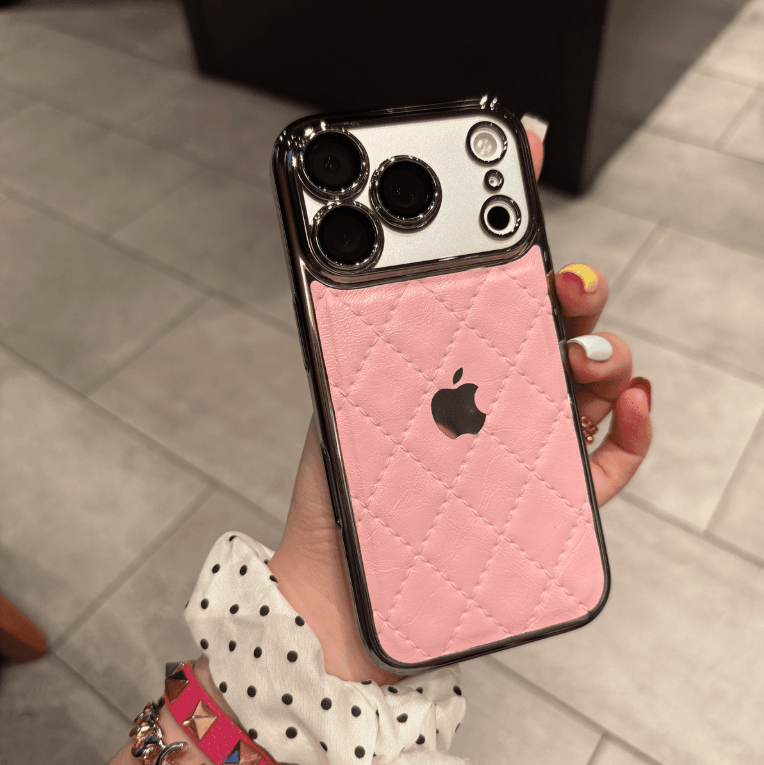 Handyhülle aus Leder im Chanel-Stil mit Diamanten für die iPhone-Serie