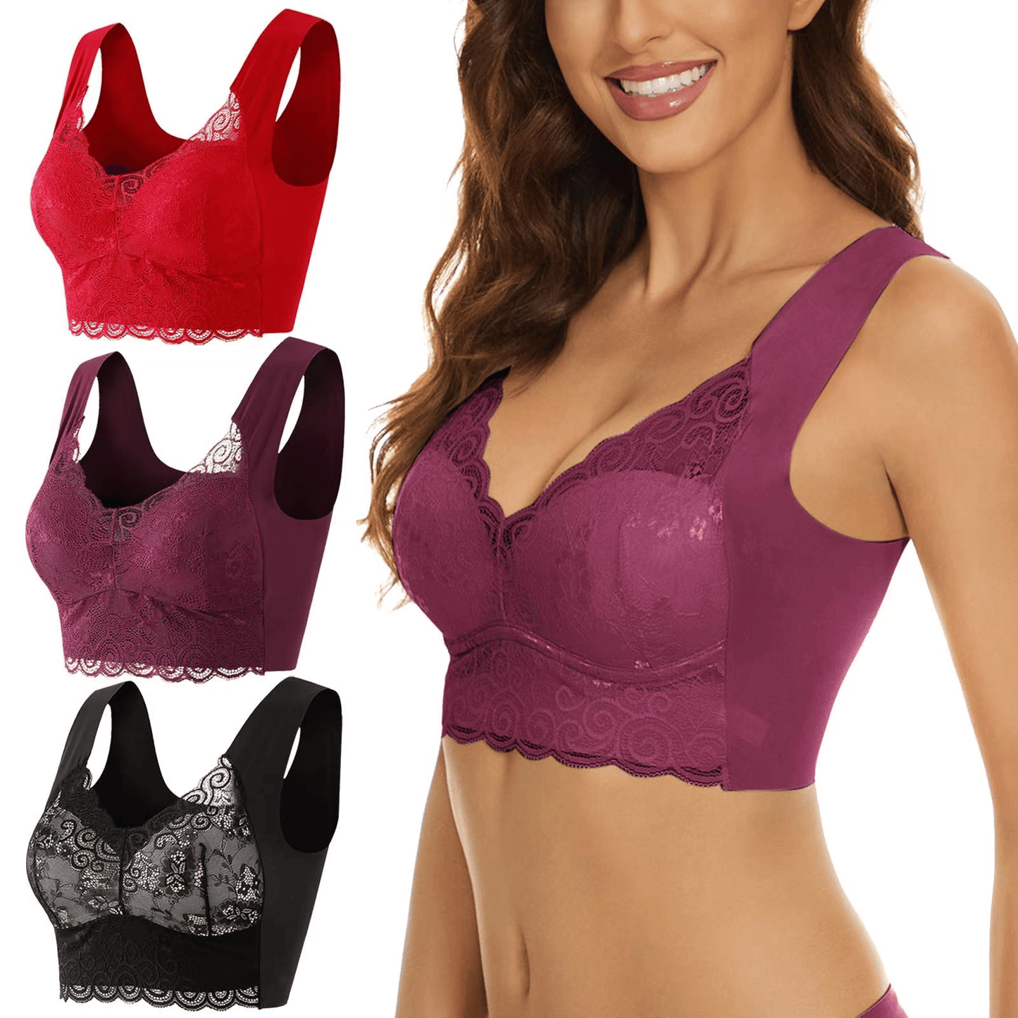 🔥Letzter Tag: 1 kaufen, 2 gratis😍 – Nahtloser bügelloser Push-up-Spitzen-BH
