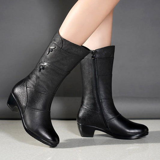 Damen Wadenhohe Plateau-Keilabsatz Stiefeletten