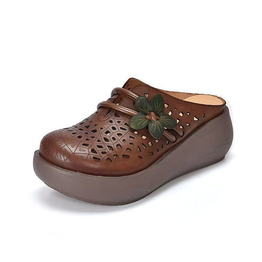 Damen Hollow Leder Zehenbox Keilsandalen