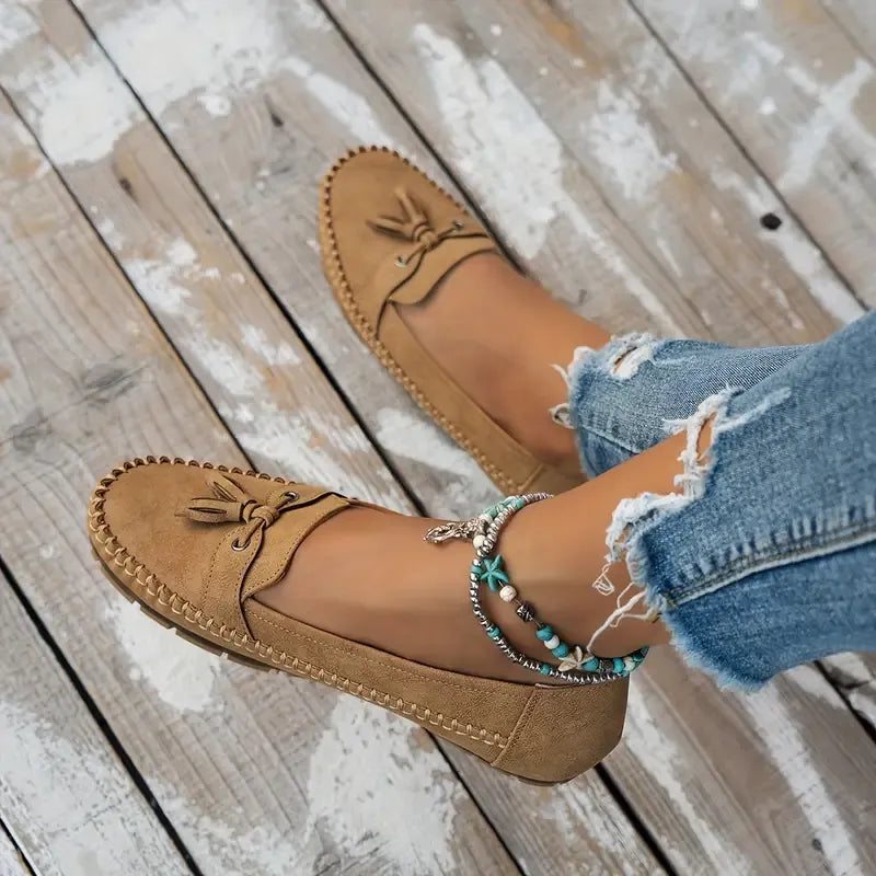 Bequeme, weiche Loafers für Damen im Vintage-Stil mit Schleife
