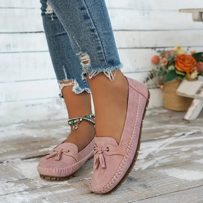 Bequeme, weiche Loafers für Damen im Vintage-Stil mit Schleife