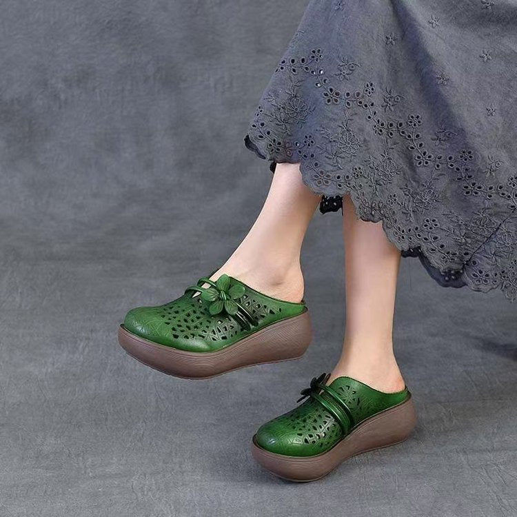 Damen Hollow Leder Zehenbox Keilsandalen