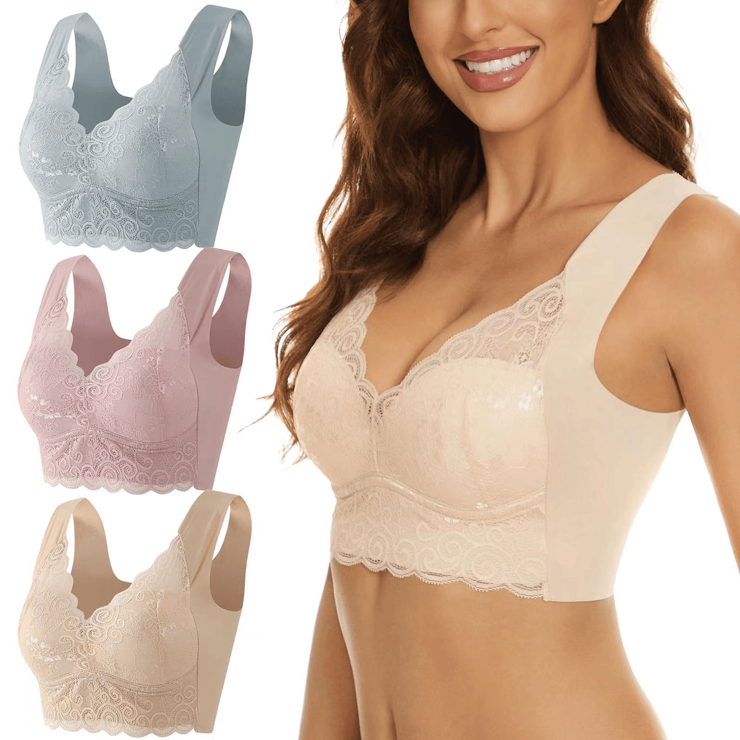 🔥Letzter Tag: 1 kaufen, 2 gratis😍 – Nahtloser bügelloser Push-up-Spitzen-BH